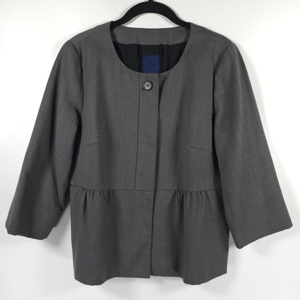 J. CREW 100%‎ WOOL Hidden Button Jacket Blazer Coquette Size 12 Charcoal Suiting - Picture 4 of 11